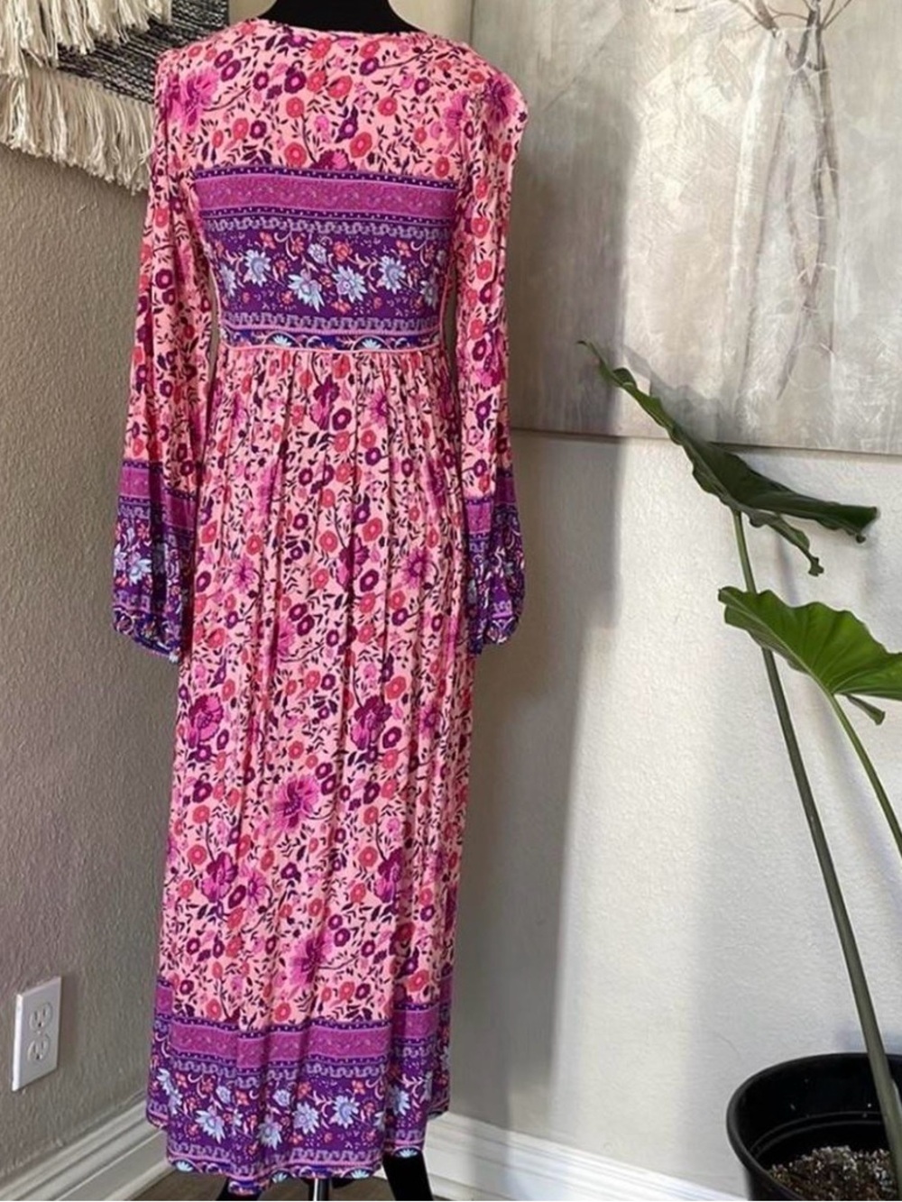 Boho Pink and Purple Maxi /midi Dress small - Picture 2 of 12